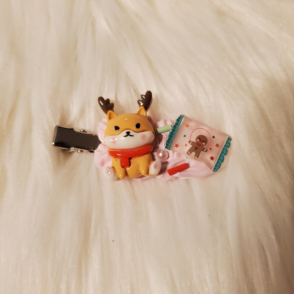 🌷3/$15 Handmade Deco Hair Clip Cute Dog with Antlers